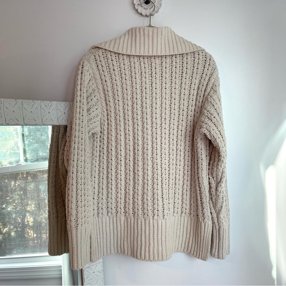 Aerie Cream Cable Car Quarter Zip Oversized Soft Knit Chenille Sweater - Picture 8 of 13
